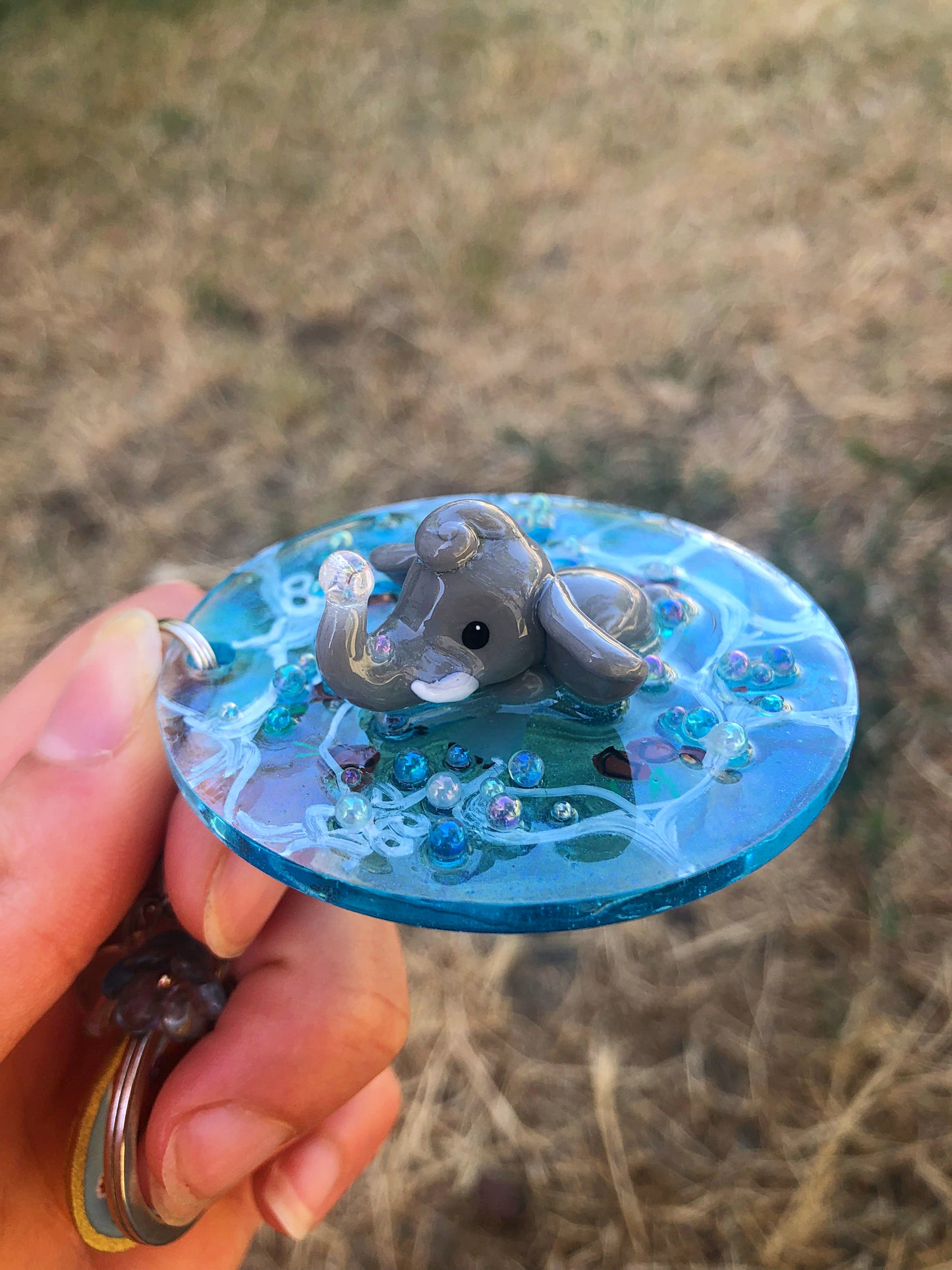 Elephant polymer clay resin keychain art