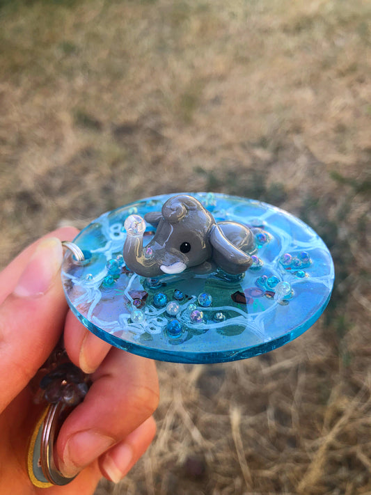 Elephant polymer clay resin keychain art