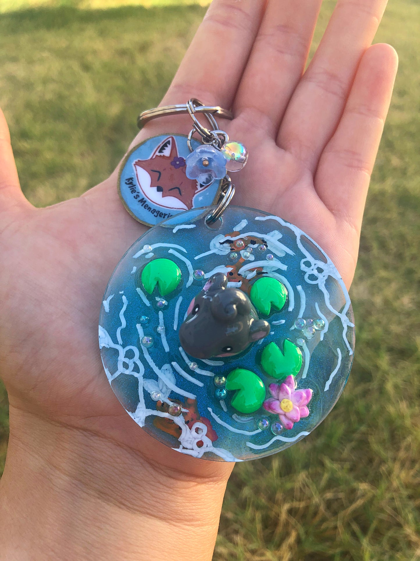 Hippopotamus polymer clay resin keychain art