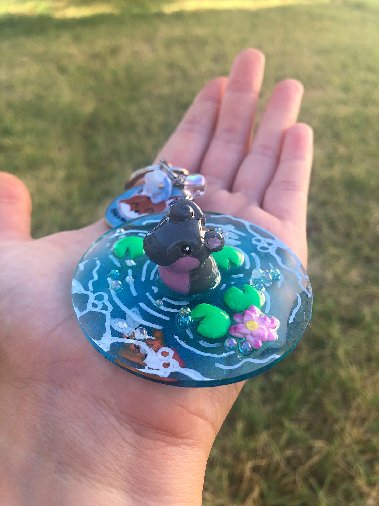 Hippopotamus polymer clay resin keychain art