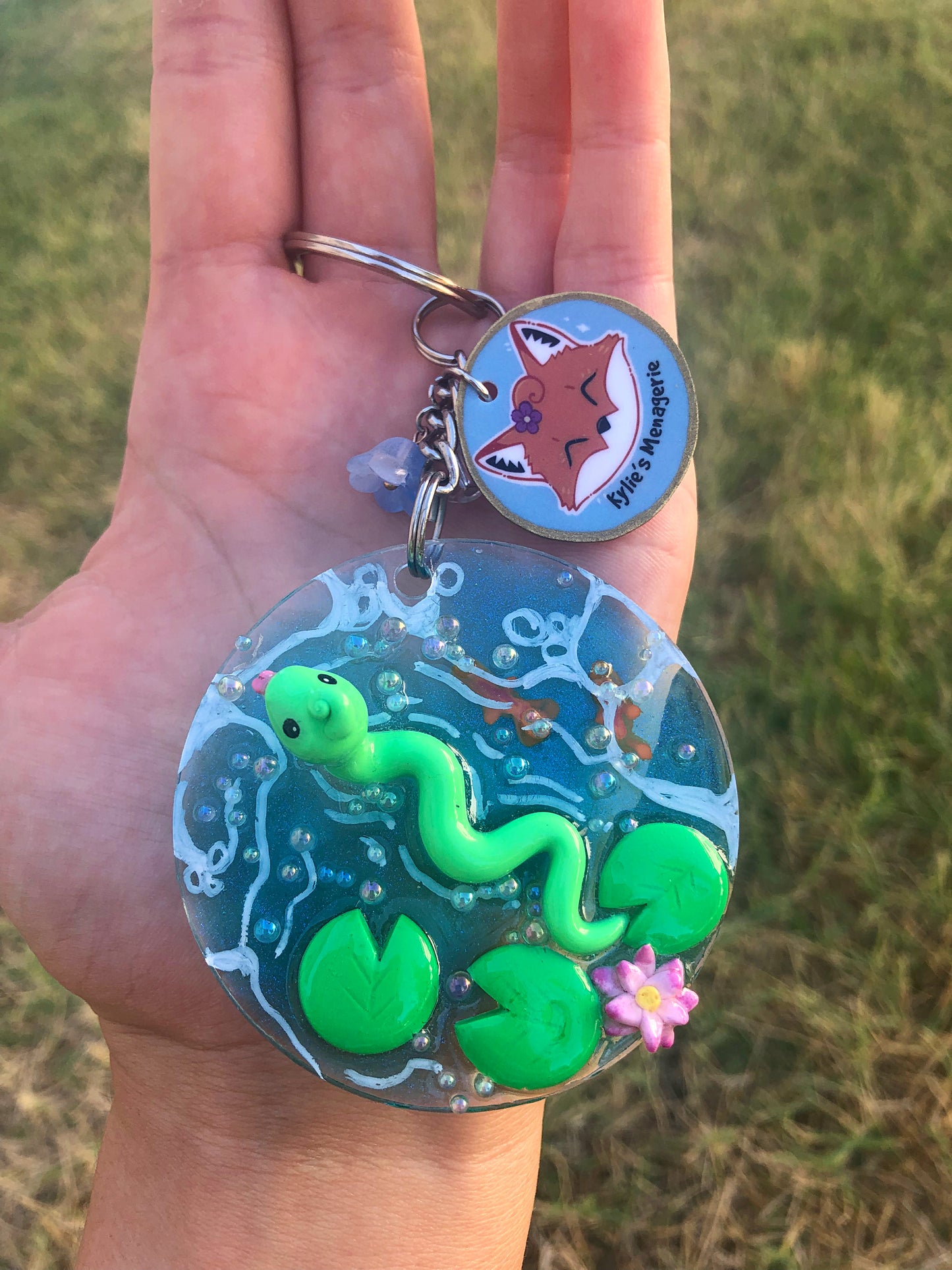 Green snake polymer clay resin keychain art