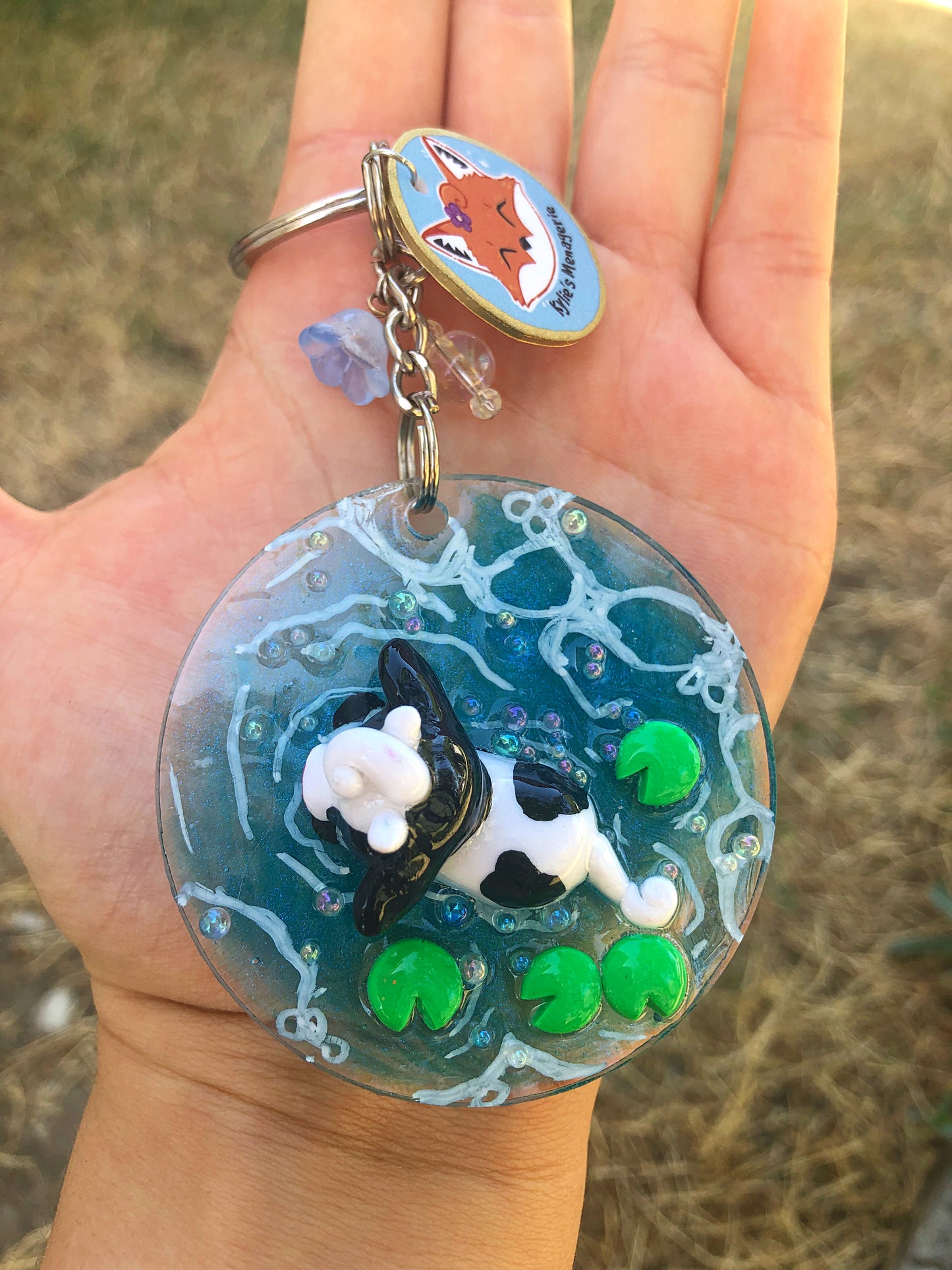 Cow polymer clay resin keychain art