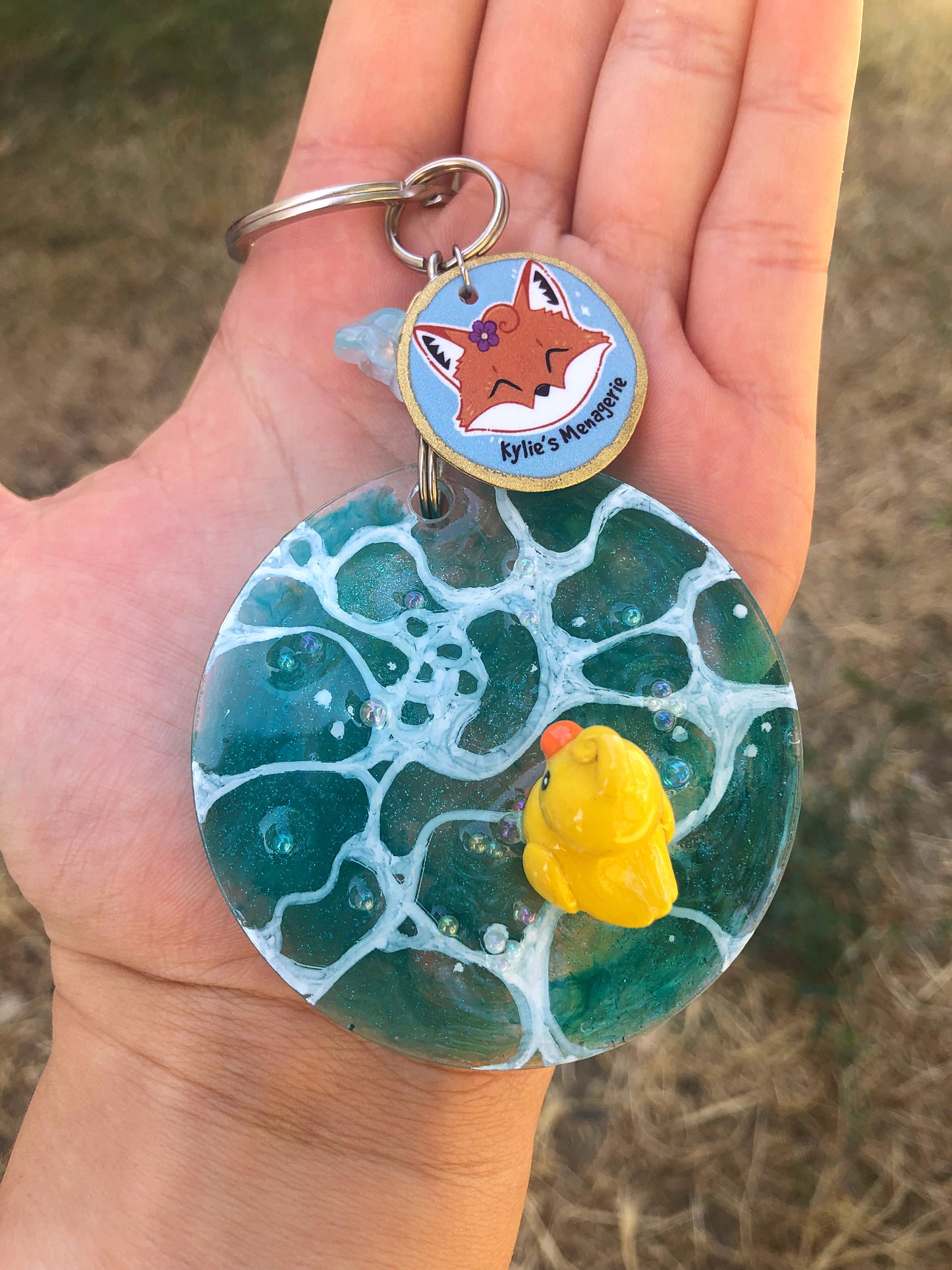 Yellow duck polymer clay resin keychain art