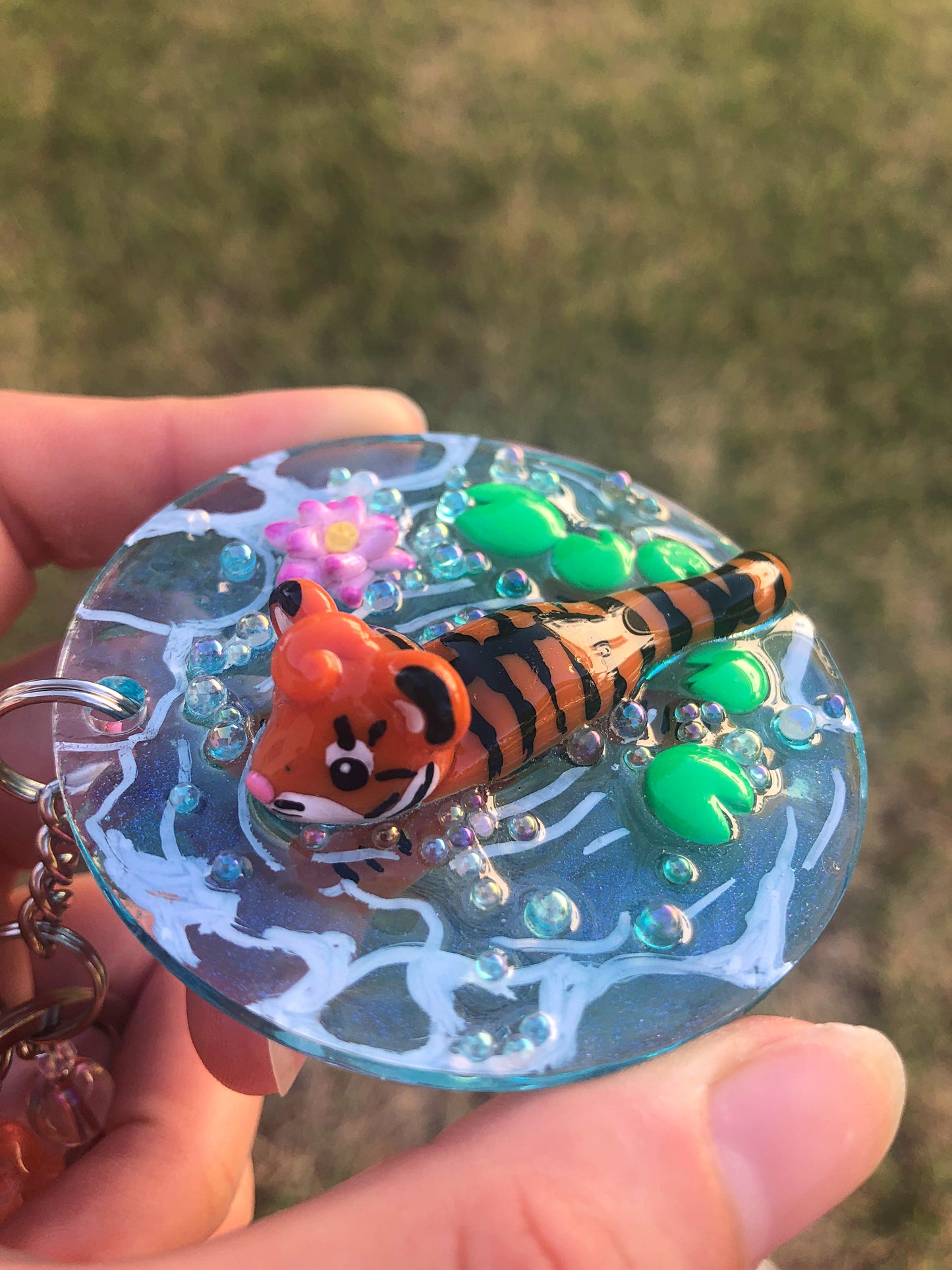 Tiger polymer clay resin keychain art