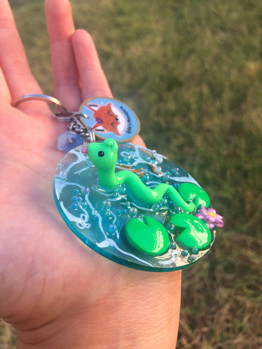 Green snake polymer clay resin keychain art