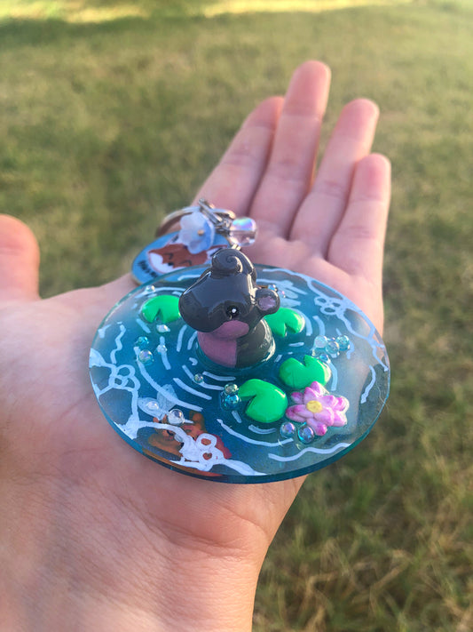 Hippopotamus polymer clay resin keychain art