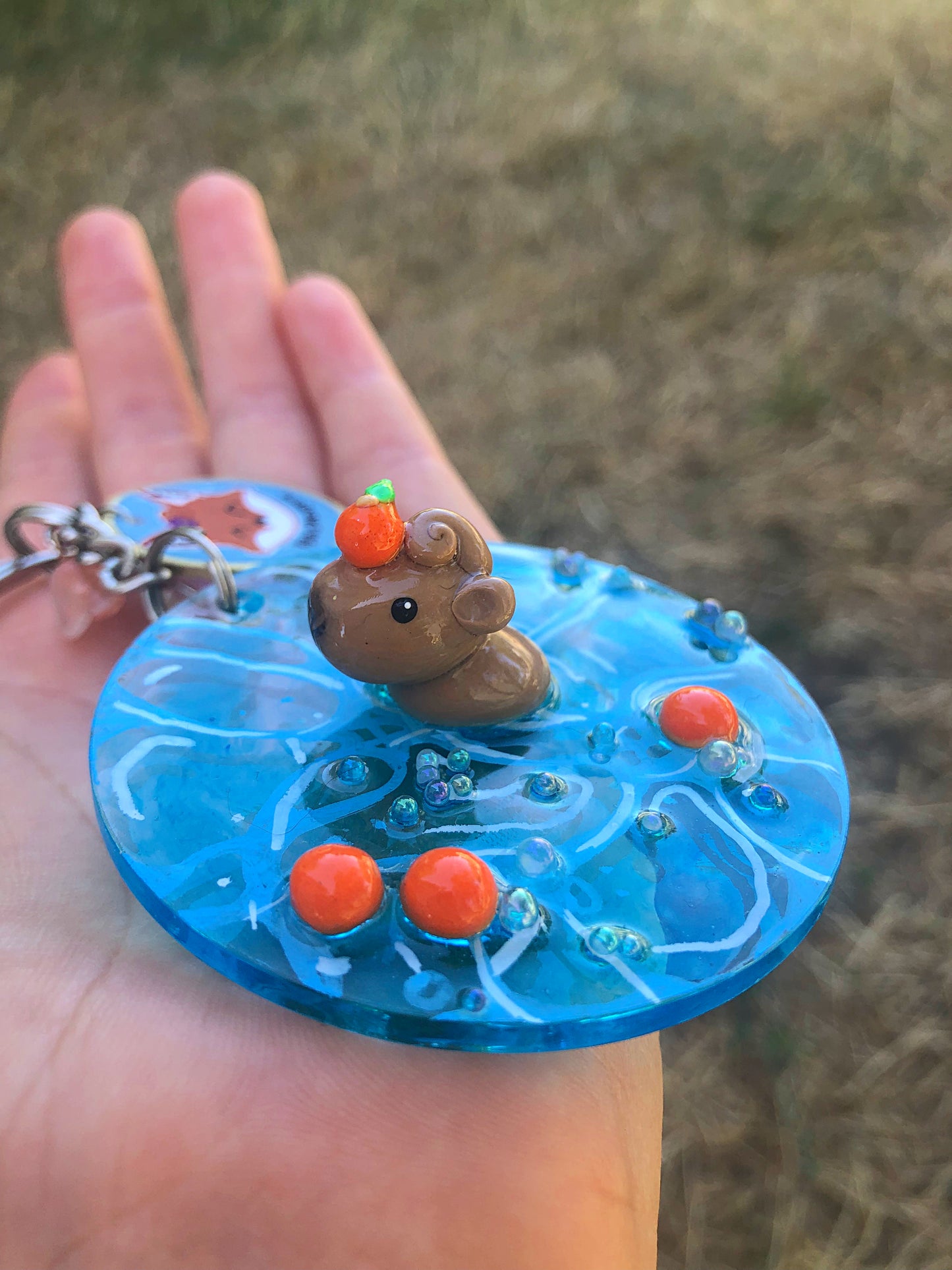 Capybara polymer clay resin keychain art