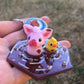 Pig and duck polymer clay resin keychain art