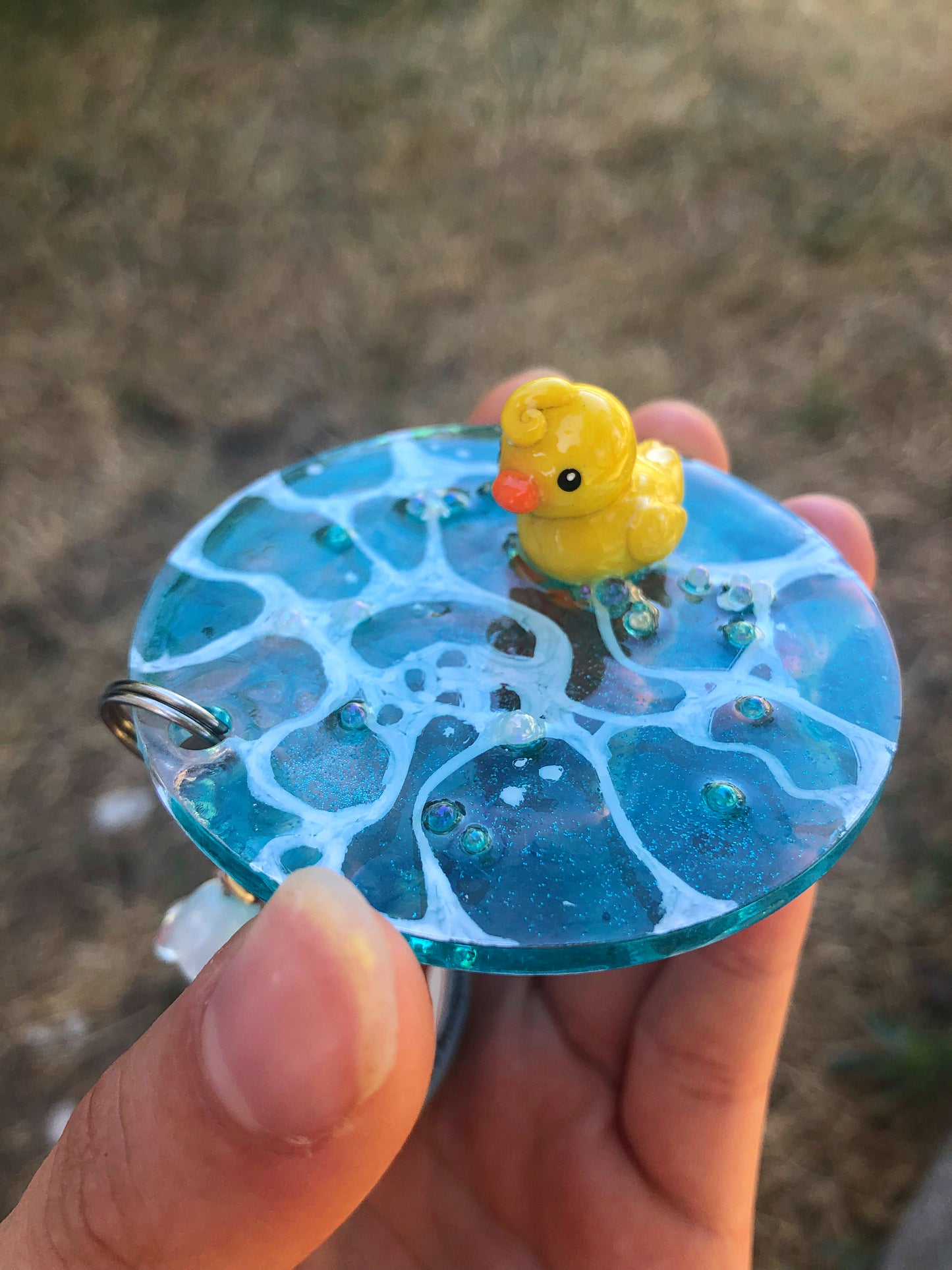 Yellow duck polymer clay resin keychain art