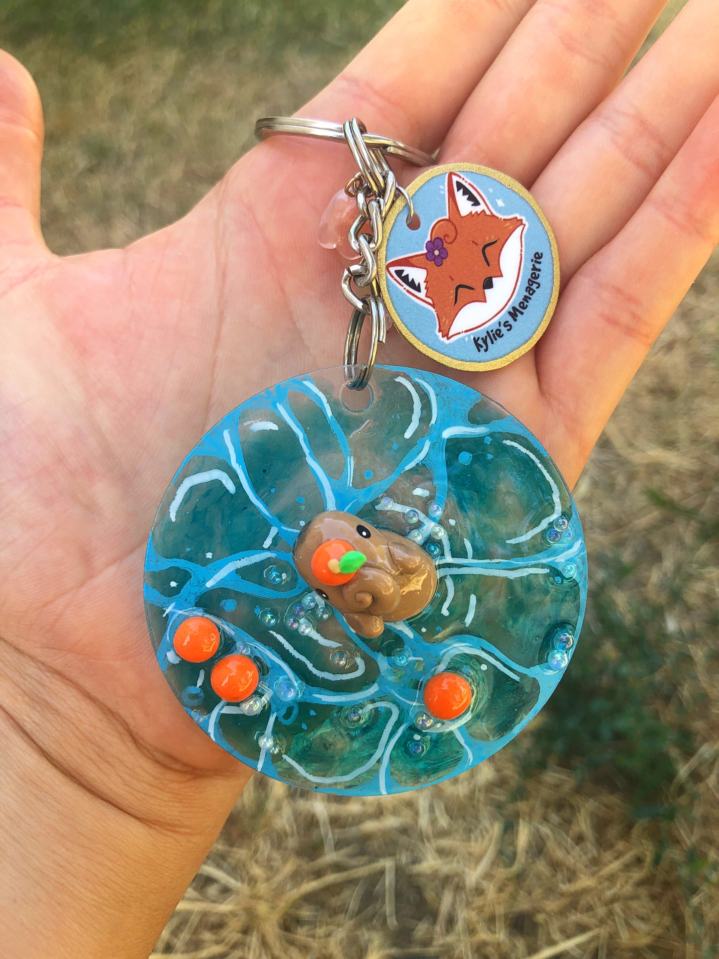 Capybara polymer clay resin keychain art