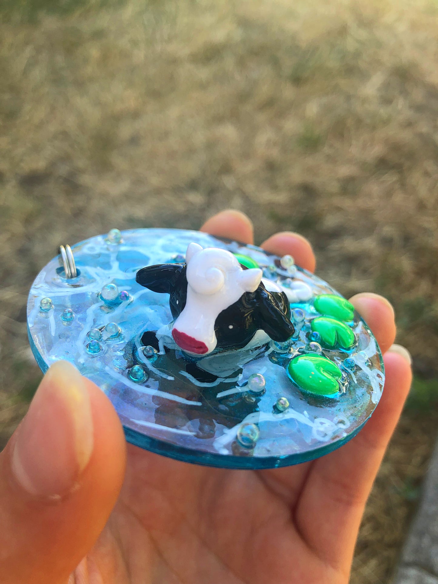 Cow polymer clay resin keychain art